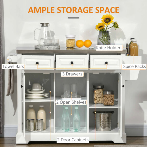 M8Z676194950aa0a6.jpg Kitchen Island on Wheels with Stainless Steel Top, Spice Rack, Drawers, Rolling Bar Cart with Storage, White