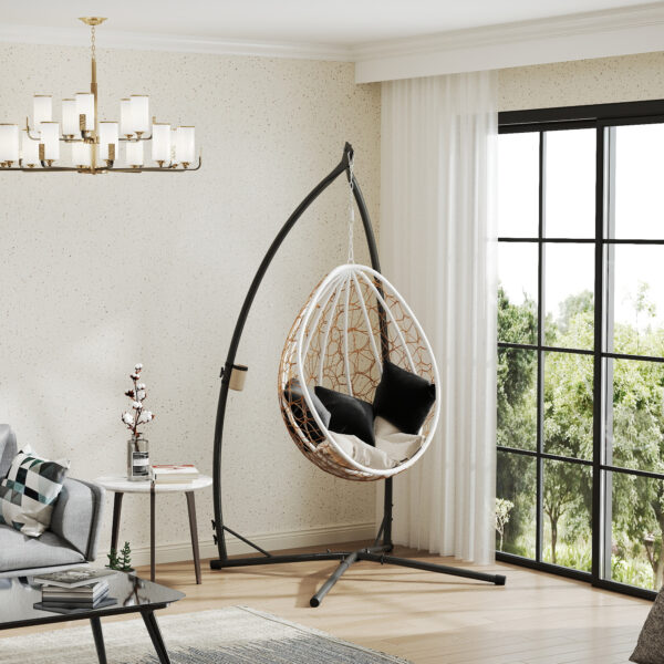 Hammock Chair Stand, Heavy Duty Steel Hanging Chair Stand for Swing Chair, Egg Chair Stand with Cup Holder, Black