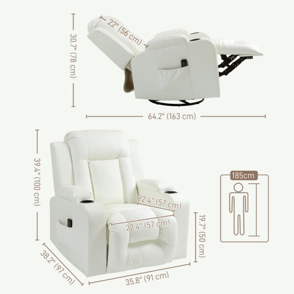 MDw1a8194948bf157.jpg Swivel Massage Recliner Sofa, Overstuffed Manual Reclining Sofa, PU Leather Rocking Chair with Side Pockets, Cup Holders, for Living Room, Nursery, Cream White