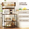 Baker's Rack with Charing Station, Microwave Shelf with Power Outlet, USB Charger and 5 Hooks, Rustic Brown