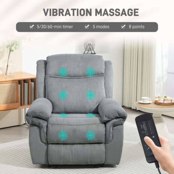 Manual Recliner Chair with Vibration Massage, Side Pockets, Corduroy Reclining Chair for Living Room, Grey