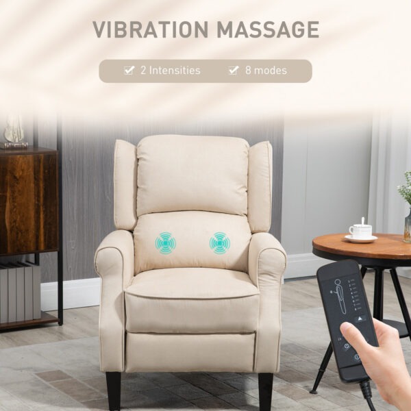 Massage Recliner Chair for Living Room, Push Back Recliner Sofa, Suede Wingback Reclining Chair with Extendable Footrest, Wood Legs, Remote Control, Side Pockets, Beige