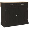 Kitchen Island with Drop Leaf, Rolling Kitchen Cart with 2 Drawers, Adjustable Shelves and Wood Countertop, Black