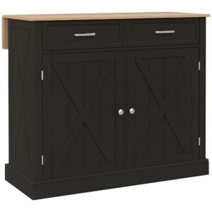 Kitchen Island with Drop Leaf, Rolling Kitchen Cart with 2 Drawers, Adjustable Shelves and Wood Countertop, Black