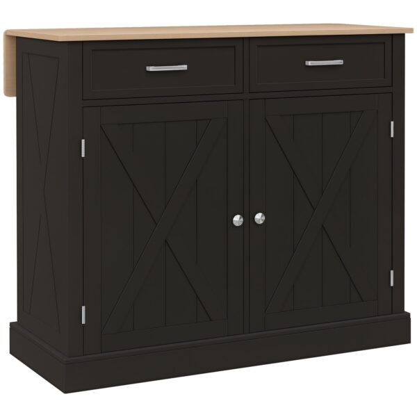 Kitchen Island with Drop Leaf, Rolling Kitchen Cart with 2 Drawers, Adjustable Shelves and Wood Countertop, Black