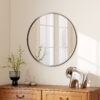 30" Round Mirror, Bathroom Wall Mirror with Metal Frame, Decorative Vanity Mirror for Living Room, Bedroom, Black