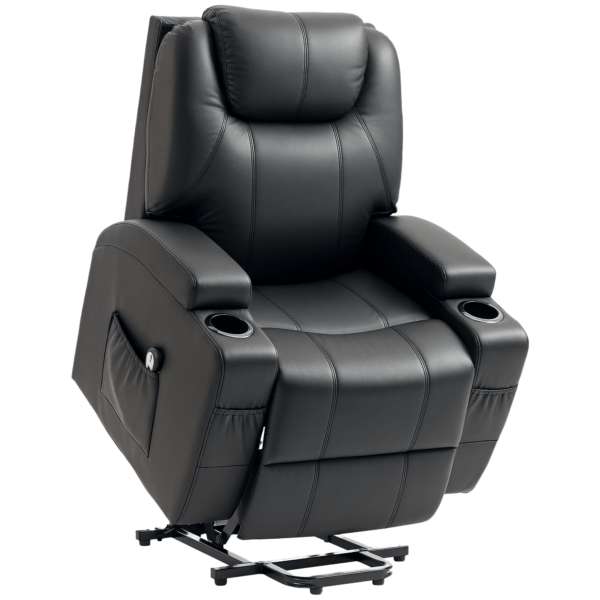 Power Lift Recliner Chair for Elderly, PU Leather Lift Chair with Footrest, Remote Control, Side Pockets and Cup Holders, Reclining Sofa for Living Room, Black