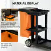 Commercial Janitorial Cart with 3 Tier Shelves, Cleaning Cart with Rubbish Bag and Mop Mount for Hotel Restaurant, Black