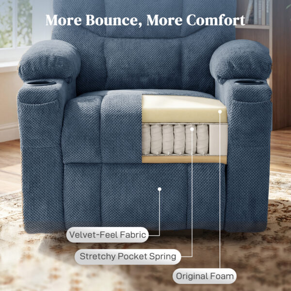 Power Recliner Chair with Massage, Electric Lift Chair for Elderly with Side Pockets, Cup Holders, Remote, Blue