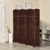 6ft Folding Room Divider, 4 Panel Wall Partition with Wooden Frame for Bedroom, Home Office, Brown