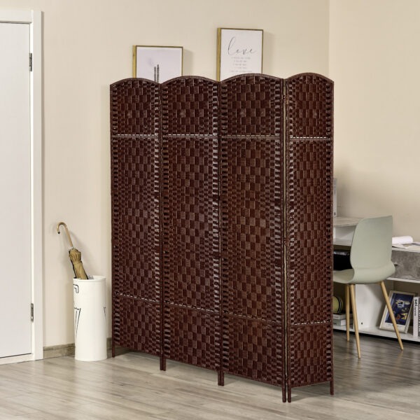 6ft Folding Room Divider, 4 Panel Wall Partition with Wooden Frame for Bedroom, Home Office, Brown