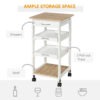 Bar Cart, 4-Tier Kitchen Cart with Removable Serving Tray, Kitchen Shelves on Wheels with Drawer for Dining Room, Living Room, White