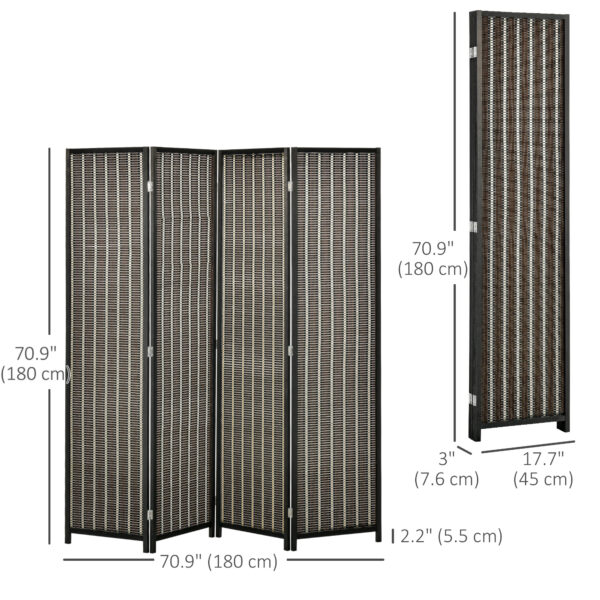 4 Panel Room Divider, 6 Ft Tall Indoor Portable Folding Privacy Screens, Bamboo Hand-Woven Freestanding Partition Wall Divider for Home Office, Brown