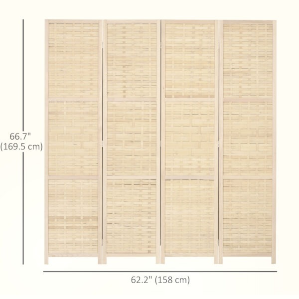 O66d6819c52289224.jpg 4-Panel Room Divider, 5.6 FT Bamboo Freestanding Folding Privacy Screen for Indoor Bedroom Office, Natural Wood