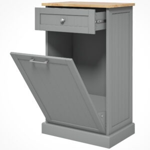 Kitchen Tilt Out Trash Bin Cabinet, Free Standing Recycling Cabinet, Trash Can Holder with Drawer, Grey