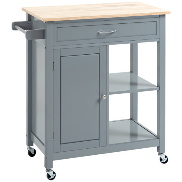 OKi98a1887c0d2a58.jpg Rolling Kitchen Cart with Wood Top and Drawer, Kitchen Island on Wheels for Dining Room, Grey