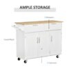 48" Rolling Kitchen Island, Kitchen Cart on Wheels with 2 Storage Drawers, 3 Door Cabinets and Towel Rack for Dining Room (White, 3-Doors)