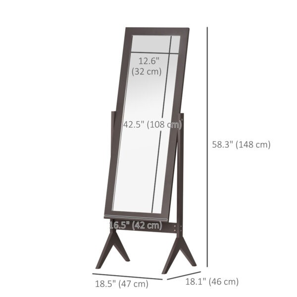 Full Length Mirror, Free Standing Full Body Mirror with Rectangular Frame, Adjustable Angle for Dressing Room, Bedroom, Living Room, Dark Brown