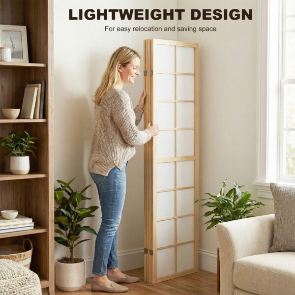 6 Panel Room Divider, 5.6 ft Folding Wall Divider Room Partition for Home Office, Bedroom, Living Room, Natural Wood