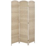 6 Ft Tall Folding Room Divider, 3 Panel Portable Privacy Screen, Hand-Woven Partition Wall Divider, Light Oak