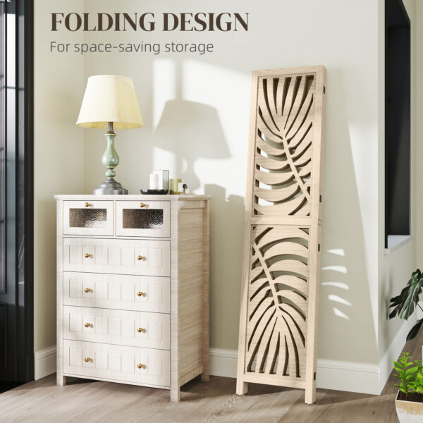 Ogu00e19491e47a89.jpg 4 Panel Room Divider, Detachable Folding Privacy Screens with Palm Leaf Design for Home Office, Natural Wood Finish