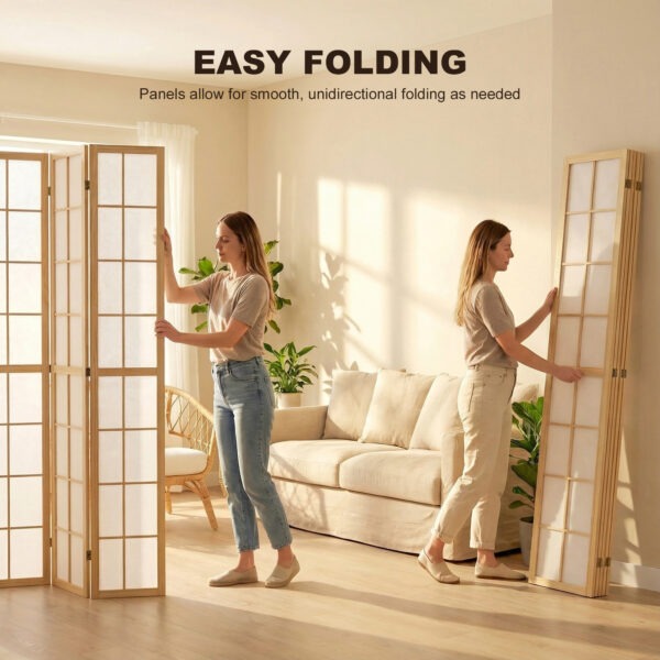 6 Panel Room Divider, 5.6 ft Folding Wall Divider Room Partition for Home Office, Bedroom, Living Room, Natural Wood