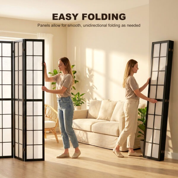 6 Panel Room Divider, 5.6 ft Folding Wall Divider Room Partition for Home Office, Bedroom, Living Room, Black