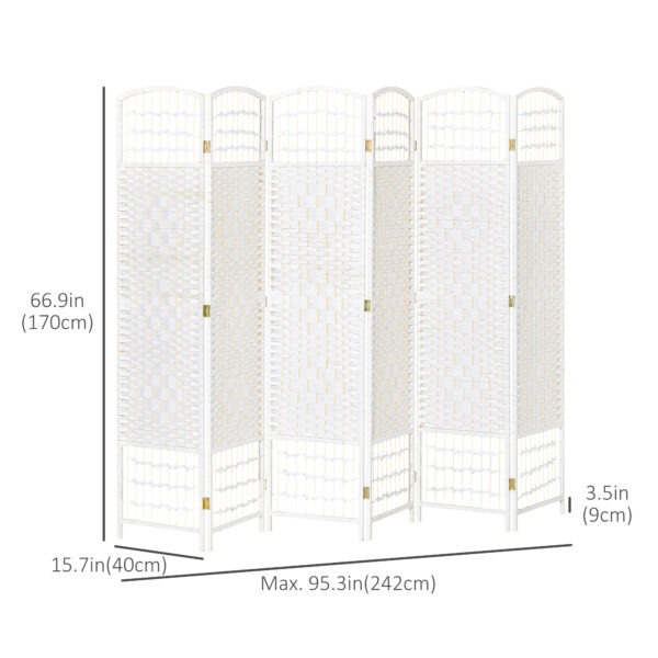 6 Panel Room Divider, 5.6 ft Tall Folding Privacy Screen, Wave Fiber Freestanding Partition Wall Divider for Home Office, White