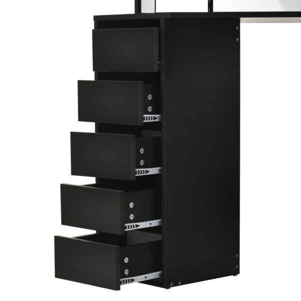 Corner Vanity Desk with Mirror, Makeup Vanity Table with 5 Drawers and Open Shelves, Dressing Table with 3-piece Mirror for Bedroom, Black