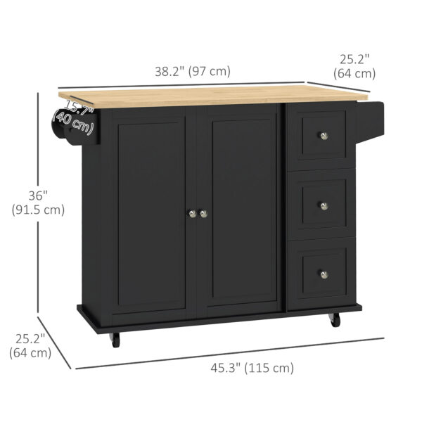 Kitchen Island on Wheels, Kitchen Cart with Drop Leaf, Drawers, Black