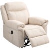 Manual Recliner Chair with Vibration Massage, Side Pockets, Microfibre Reclining Chair for Living Room, Cream White