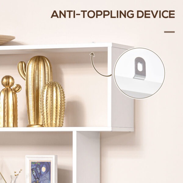 76" 6-Tier Geometric Wooden Bookcase S Shaped Storage Display Bookshelf Modern shelf Open Concept Living Room Home Office Furniture, White