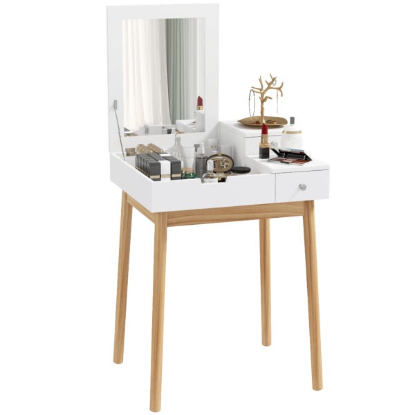 Makeup Vanity Table with Flip-up Mirror, Modern Dressing Table with 2 Drawers for Bedroom, White