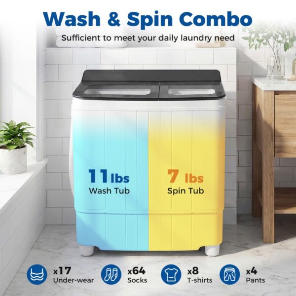 Portable Washing Machine 18 lbs Mini Laundry Machine with 11 LBS Washer-Grey