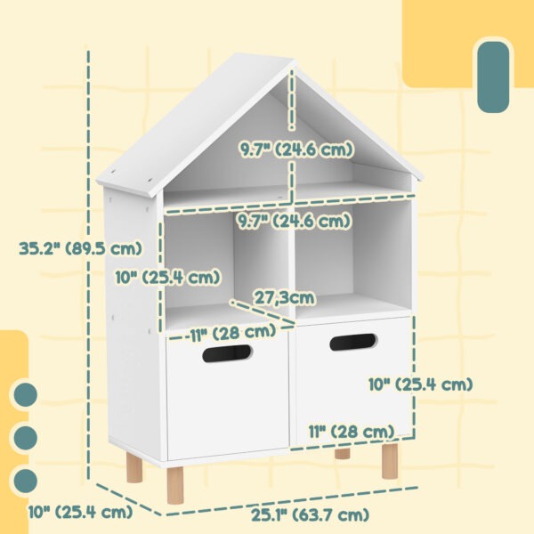 Qaba 3 Tier Kids Bookshelf with Two Drawers, for Bedroom, Kids Room, White