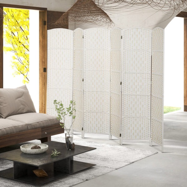 PyGb4719c4cb0bf1f.jpg 6ft Folding Room Divider, 6 Panel Wall Partition with Wooden Frame for Bedroom, Home Office, Natural