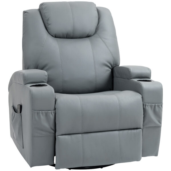 Q6719e19496d48056.jpg Massage Recliner Chair Leather Swivel Rocker Manual Reclining Chair with 8 Vibration Points, Cup Holders, Light Grey