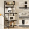 Baker's Rack with Charing Station, Microwave Shelf with Power Outlet, USB Charger and 5 Hooks, Distressed Grey