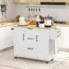 Rolling Kitchen Cart on Wheels with Drop Leaf, Kitchen Island with 3 Drawers, Solid Wood Top and Towel Rack, White