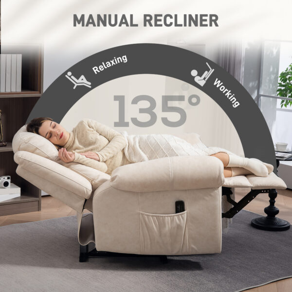 Manual Recliner Chair with Vibration Massage, Side Pockets, Microfibre Reclining Chair for Living Room, Cream White