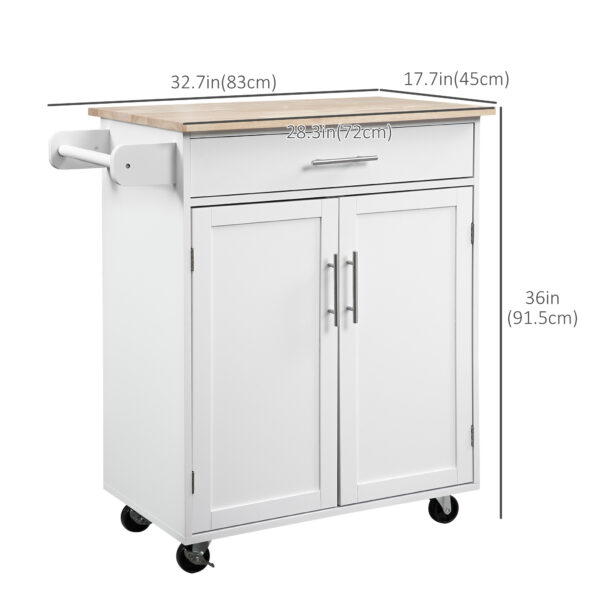 Kitchen Trolley Mobile Kitchen Island on Wheels Serving Cart Wooden Storage w/ Drawer and Towel Bar White