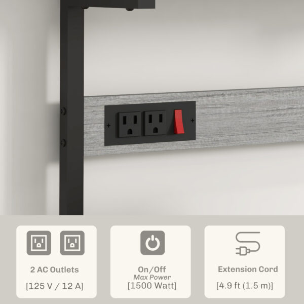 Kitchen Baker's Rack with Power Outlet, Coffee Bar Station with Adjustable Shelves and Hooks, Distressed Grey