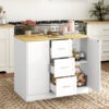 Kitchen Island with Storage Cabinets, Spacious Countertop 3 Drawers, 2 Adjustable Shelves and Sitting Space for Dining Room, White
