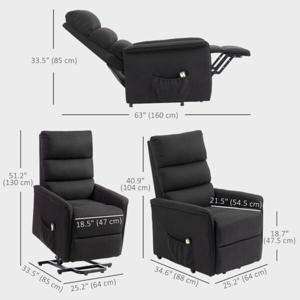 Lift Chair for Elderly, Power Chair Recliner with Remote Control, Side Pockets for Living Room, Black