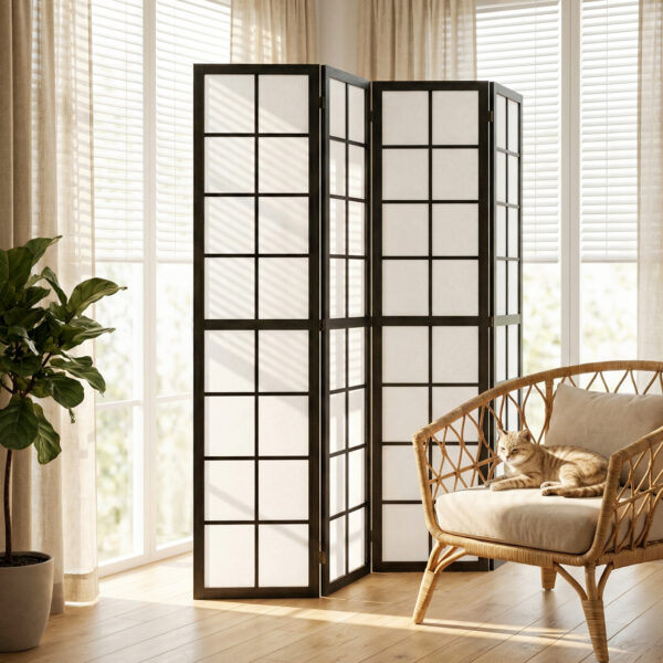 4 Panel Room Divider, 5.6 ft Folding Wall Divider Room Partition for Home Office, Bedroom, Living Room, Black