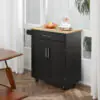Rolling Kitchen Island Cart with Wood Top, Enough Storage Drawer Space with Towel Bar Rack Shelves, Portable Kitchen Utility Serving Cart Trolley on Wheels, Black