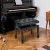 25" Adjustable Height Piano Bench with Padded Cushion, Keyboard Seat with Solid Wood Legs, Black