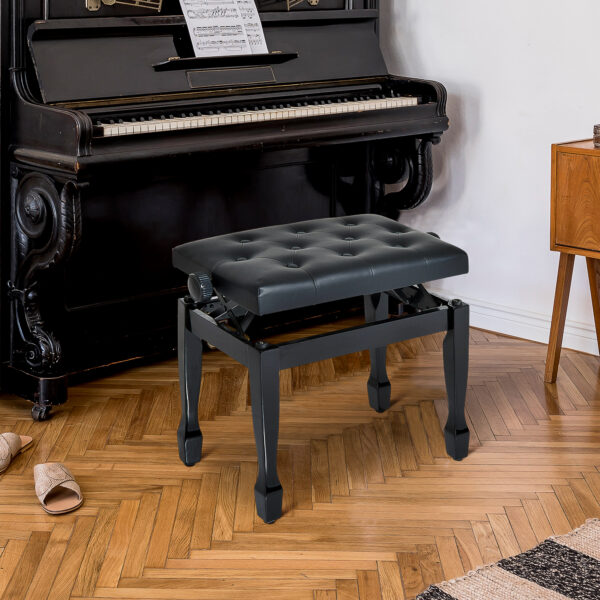 25" Adjustable Height Piano Bench with Padded Cushion, Keyboard Seat with Solid Wood Legs, Black