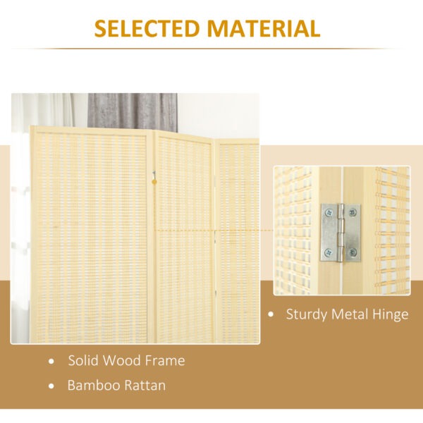 Woven Bamboo Room Divider, 3 Panel Folding Indoor Privacy Screens for Home Office, Natural Wood