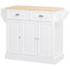 Kitchen Island With Storage Rolling Kitchen Serving Cart with Rubber Wood Top Towel Rack Storage Drawer Cabinet, White